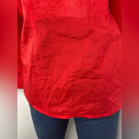 THEORY L Vibrant Sheer Red Button-Up Shirt - Picture 12 of 13